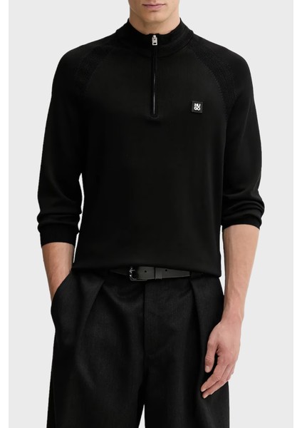 Logolu Regular Fit Yarım Fermuarlı Dik Yaka Kazak Erkek Kazak 50543786 001