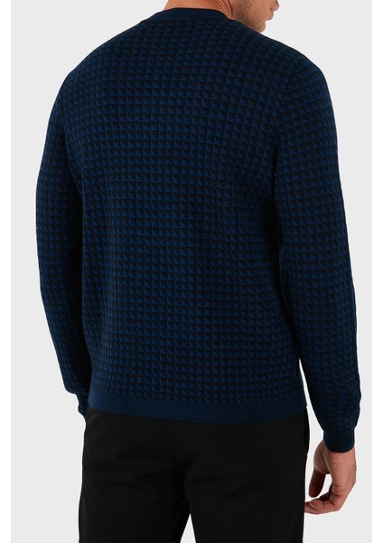 Yünlü Jakarlı Logo Basklı Regular Fit Bisiklet Yaka Kazak Erkek Kazak EM001989 AF14199 FB066 fiyatları