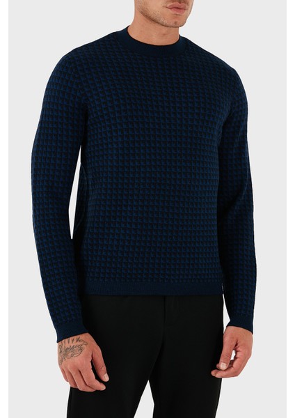 Yünlü Jakarlı Logo Basklı Regular Fit Bisiklet Yaka Kazak Erkek Kazak EM001989 AF14199 FB066 modelleri