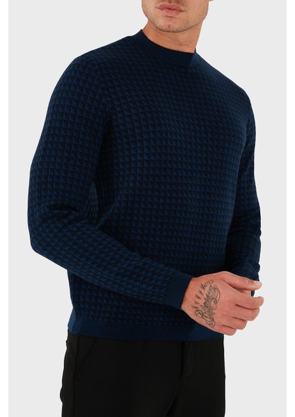 Yünlü Jakarlı Logo Basklı Regular Fit Bisiklet Yaka Kazak Erkek Kazak EM001989 AF14199 FB066 fırsatları