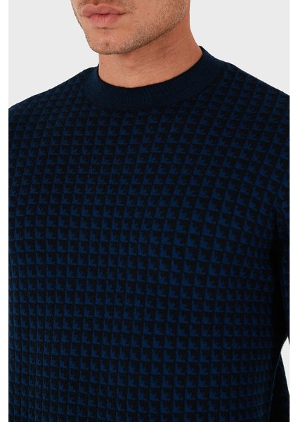 Yünlü Jakarlı Logo Basklı Regular Fit Bisiklet Yaka Kazak Erkek Kazak EM001989 AF14199 FB066 indirimleri