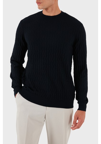 Yün Karışımlı Regular Fit Bisiklet Yaka Dalgalı Dokuma Kazak Erkek Kazak XM001560 AF11982 FB065 modelleri