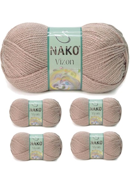 5 Adet Vizon Premium Akrilik El Örgü İpi Yünü Renk No : 257 Sütlü Kahve