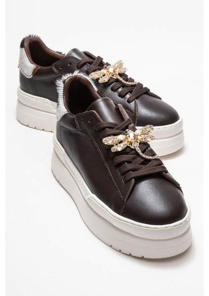 Laren Kahverengi Cilt Hakiki Deri Tokalı Kadın Günlük Spor Ayakkabı