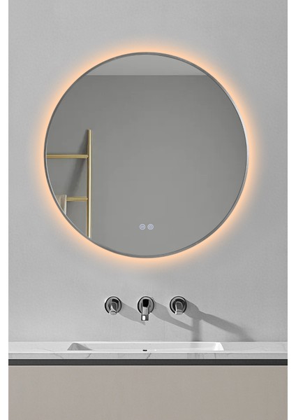 90 cm Gümüş Çerçeveli Yuvarlak Akıllı Banyo Aynası – Buhar Tutmayan, 3 Renk Ledli fiyatları