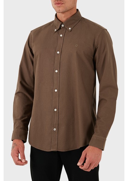 Logolu % 100 Pamuk Slim Fit Düğmeli Yaka Gömlek Erkek Gömlek 50544917 217