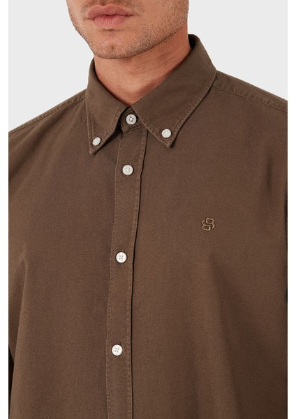 Logolu % 100 Pamuk Slim Fit Düğmeli Yaka Gömlek Erkek Gömlek 50544917 217