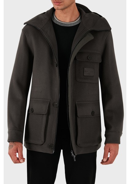 Yün ve Kaşmir Karışımlı Regular Fit Kapüşonlu Mont Erkek Mont EM003183 AF18229 U8112