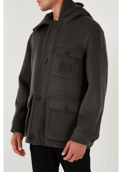 Yün ve Kaşmir Karışımlı Regular Fit Kapüşonlu Mont Erkek Mont EM003183 AF18229 U8112