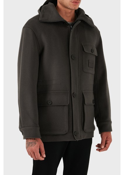 Yün ve Kaşmir Karışımlı Regular Fit Kapüşonlu Mont Erkek Mont EM003183 AF18229 U8112