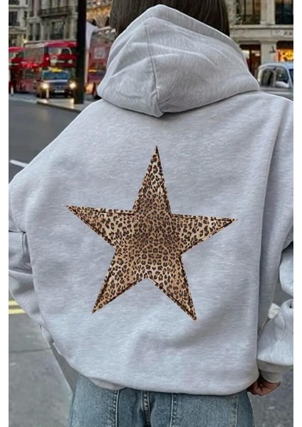 Leopar Stars Sırt Yıldız Baskılı Içi Pamuklu Unisex Sweatshirt