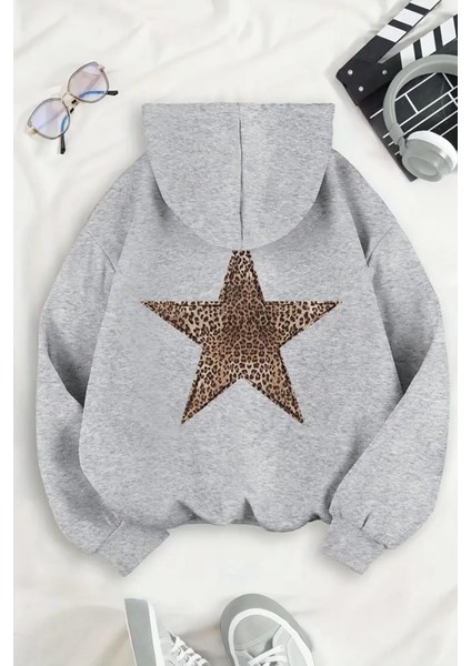 Leopar Stars Sırt Yıldız Baskılı Içi Pamuklu Unisex Sweatshirt modelleri