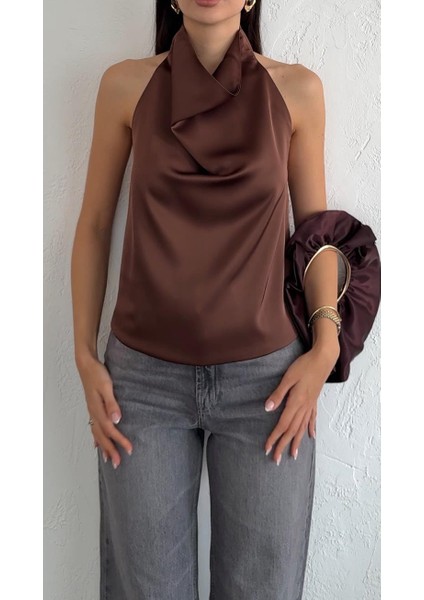 Kahverengi Saten Bluz modelleri