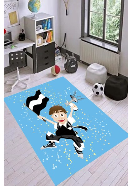 Dijital Baskılı Kaymaz Taban Siyah Beyaz Bayraklı Çocuk Oyun Halısı