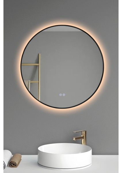 90 cm Siyah Çerçeveli Yuvarlak Akıllı Banyo Aynası – Buhar Tutmayan, 3 Renk LED fiyatları