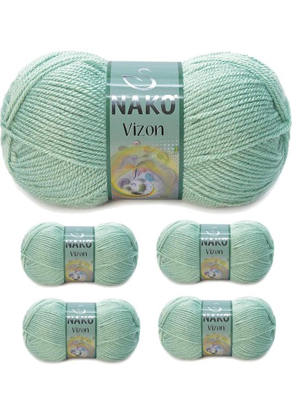 5 Adet Vizon Premium Akrilik El Örgü İpi Yünü Renk No : 292 Çağla Yeşil
