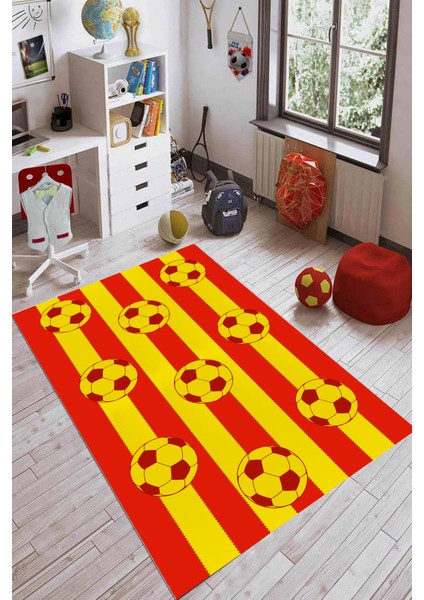 Dijital Baskılı Kaymaz Taban Sarı Kırmızı Taraftar Çocuk Oyun Halısı