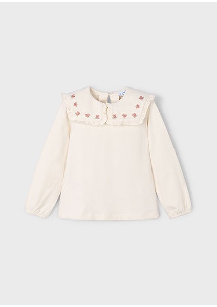 Krem Kız Çocuk Fırfırlı Yaka Bluz 4134