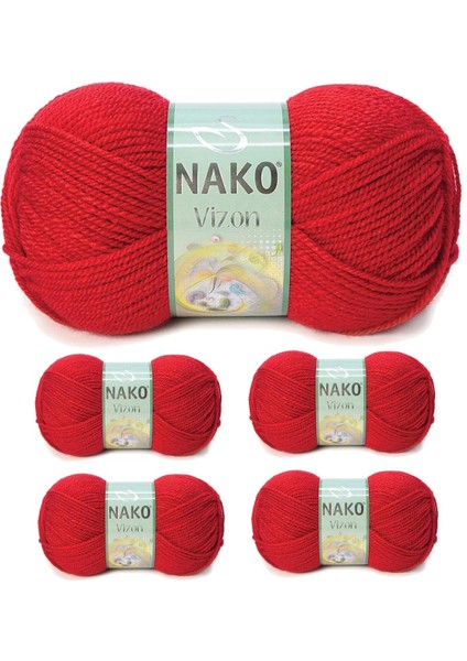 5 Adet Vizon Premium Akrilik El Örgü İpi Yünü Renk No : 251 Bayrak Kırmızı