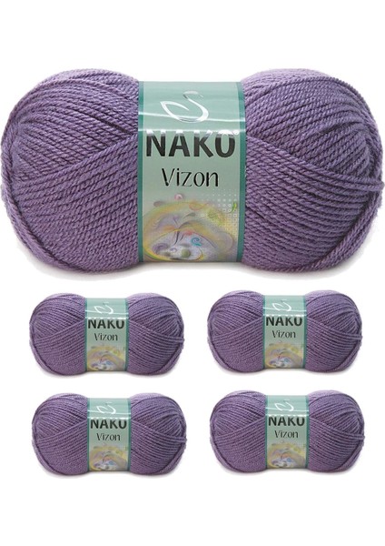 5 Adet Vizon Premium Akrilik El Örgü İpi Yünü Renk No : 6684 Açık Mürdüm