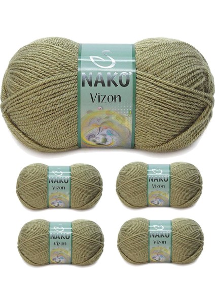 5 Adet Vizon Premium Akrilik El Örgü İpi Yünü Renk No : 268 Asker Yeşil