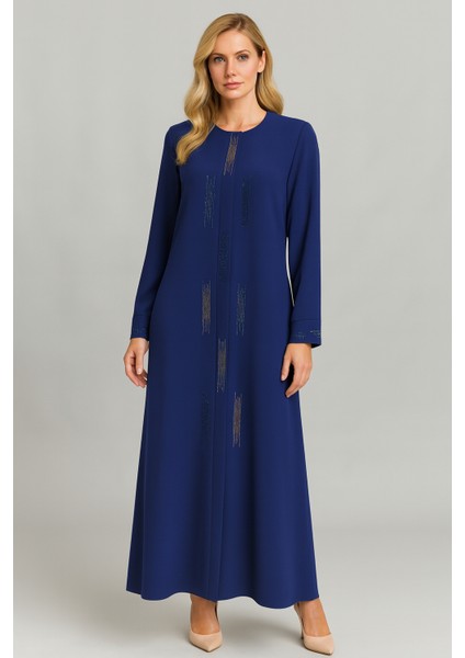 3006ÖNÜ ve Kol Uçları Taş Işlemeli Gizli Fermuarlı Ferace Qys 3006 Ferace #22-01#