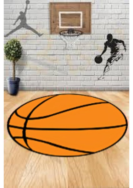 Dijital Baskılı Kaymaz Basketbol Topu Desenli Çocuk Oyun Halısı