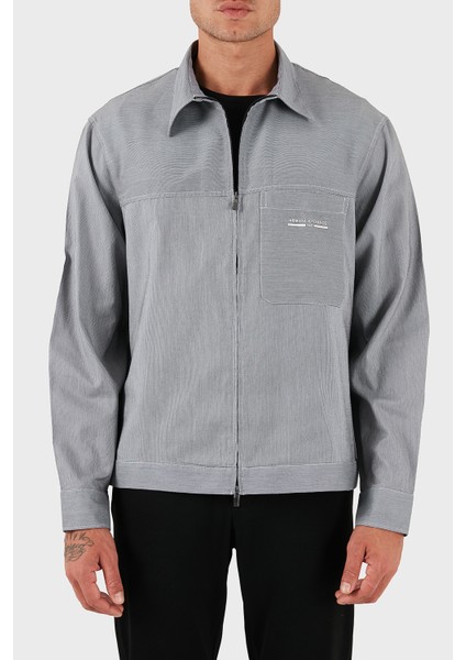 Regular Fit Ceket Yaka Fermuarlı Logolu Gömlek Ceket Erkek Gömlek Ceket XM000956 AF10256 FB078