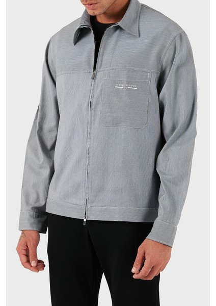 Regular Fit Ceket Yaka Fermuarlı Logolu Gömlek Ceket Erkek Gömlek Ceket XM000956 AF10256 FB078