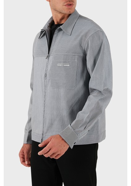 Regular Fit Ceket Yaka Fermuarlı Logolu Gömlek Ceket Erkek Gömlek Ceket XM000956 AF10256 FB078