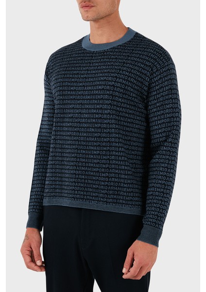 Jakarlı Logo Baskılı % 100 Yün Bisiklet Yaka Kazak Erkek Kazak EM002630 AF14199 FB077 fırsatları