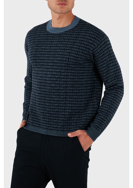 Jakarlı Logo Baskılı % 100 Yün Bisiklet Yaka Kazak Erkek Kazak EM002630 AF14199 FB077 indirimleri