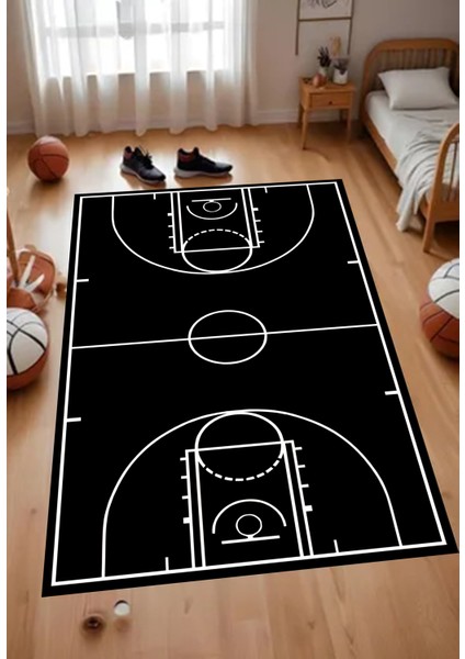Dijital Baskılı Kaymaz Basketbol Sahası Desenli Çocuk Oyun Halısı