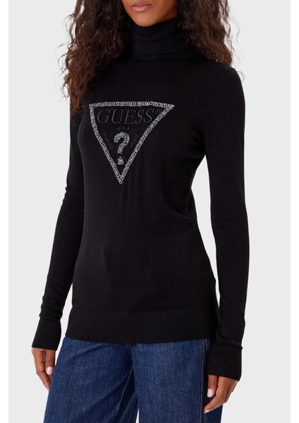 Tn Melanie Taşlı Üçgen Logo Regular Fit Balıkçı Yaka Kazak W5BR39Z2NQ2 Bayan Kazak W5BR39 Z2NQ2 Jblk