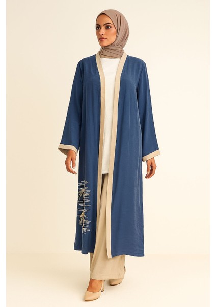 42877 Içi Bluz Sıfır Kol Üst Kimono Yankarın Yırtmaçlı Baskı Detayylı Pantolon Beli Lastikli Üçlü Spor Takım #02-25#