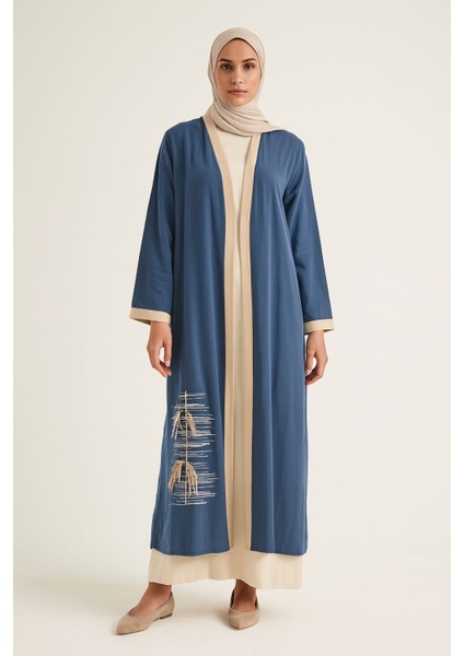 42877 Içi Bluz Sıfır Kol Üst Kimono Yankarın Yırtmaçlı Baskı Detayylı Pantolon Beli Lastikli Üçlü Spor Takım #02-25# fiyatları