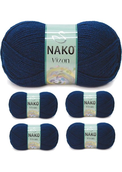 5 Adet Vizon Premium Akrilik El Örgü İpi Yünü Renk No : 148 Lacivert