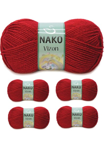 5 Adet Vizon Premium Akrilik El Örgü İpi Yünü Renk No : 1175 Koyu Kırmızı