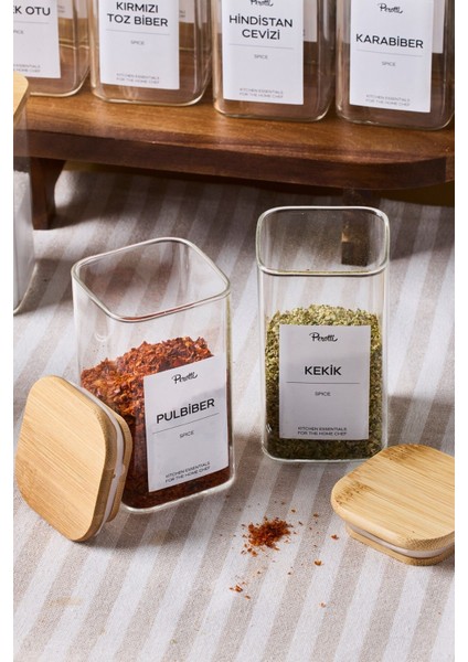 Gildo 12'li Bambu Kapak Borosilikat Cam Baharatlık 250 ml 10X6 cm 30 Adet Etiket Hediyeli fiyatları