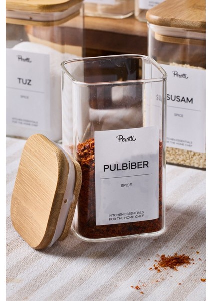 Gildo 12'li Bambu Kapak Borosilikat Cam Baharatlık 250 ml 10X6 cm 30 Adet Etiket Hediyeli fırsatları