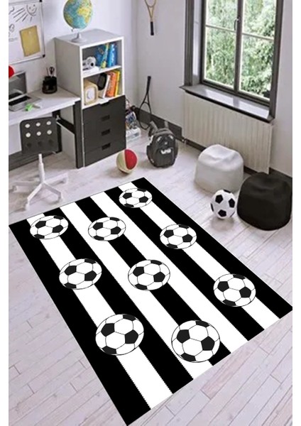 Dijital Baskılı Kaymaz Taban Siyah Beyaz Taraftar Çocuk Oyun Halısı