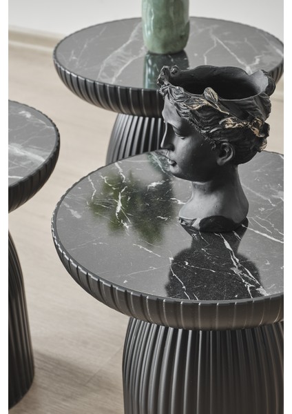 Bohem Sehpa, Diamond 3'lü Set, Yan Sehpa, Zigon Sehpa - Siyah&siyah Mermer Desenli fiyatları