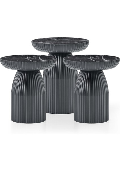 Bohem Sehpa, Diamond 3'lü Set, Yan Sehpa, Zigon Sehpa - Siyah&siyah Mermer Desenli fırsatları