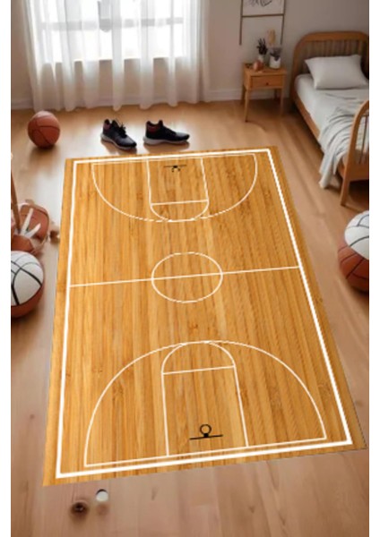Dijital Baskılı Kaymaz Basketbol Sahası Desenli Çocuk Oyun Halısı