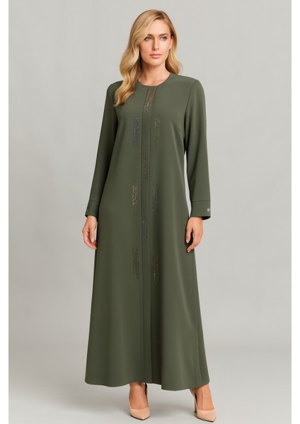 3006ÖNÜ ve Kol Uçları Taş Işlemeli Gizli Fermuarlı Ferace Qys 3006 Ferace #22-01#