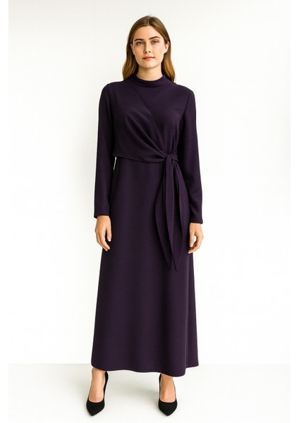 2455 Beli Bağlama Deetaylı Simli Elbise Qys Elbise #24-03#