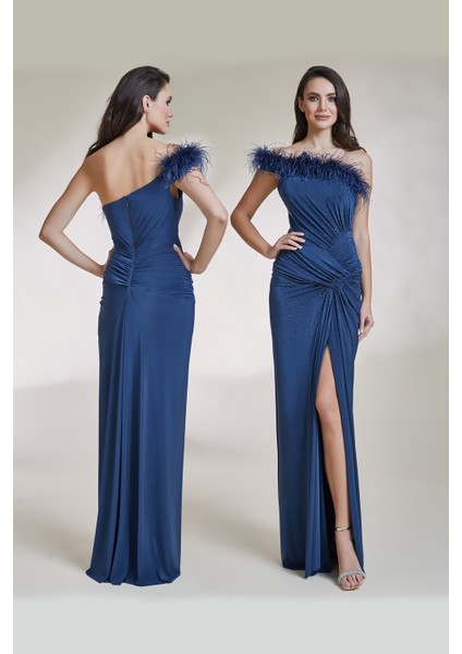 Abiye Elbise 9100-İNDIGO