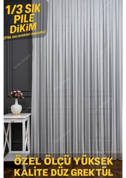 Grek Tül (1/3) Sık Pile Her Odaya Uygun Etek Kurşunlu Tül Perde