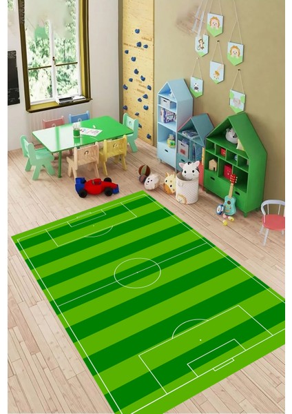 Dijital Baskılı Kaymaz Futbol Sahası Desenli Çocuk Oyun Halısı