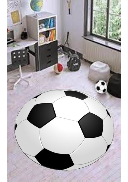 Dijital Baskılı Kaymaz Futbol Topu Desenli Çocuk Oyun Halısı